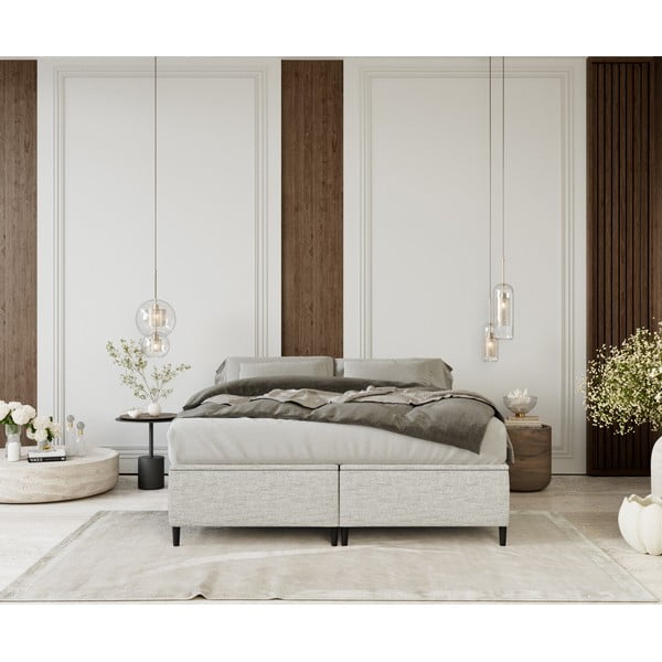 Letto matrimoniale imbottito grigio chiaro con contenitore 160x200 cm Tate - Maison de Rêve-image-3