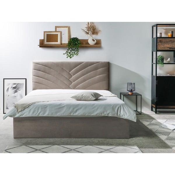 Letto matrimoniale imbottito beige con contenitore con griglia 160x200 cm Palmyre - Bobochic Paris-image-2
