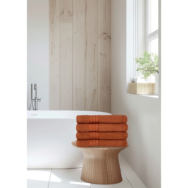 Asciugamani in spugna di cotone color mattone in set da 4 50x100 cm - Good Morning-image-3