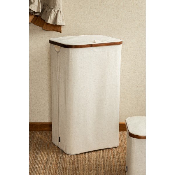 Cesta per il bucato color crema in tessuto Bamboo/Linen – Bigso-image-1