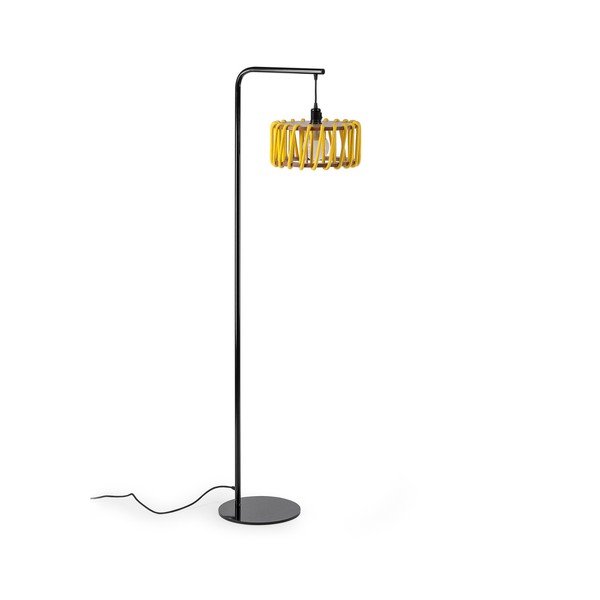Lampada da terra con struttura nera e piccolo paralume giallo Macaron - EMKO-image-1