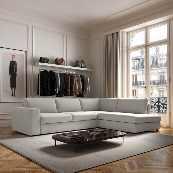 Divano angolare color crema (con penisola a destra e forma a L) Baga – Rodier-image-1