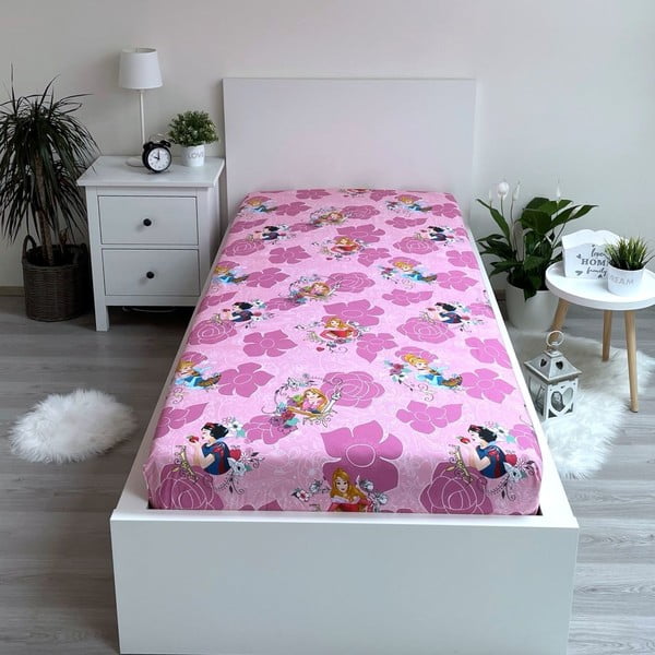 Lenzuolo con angoli per bambini rosa in cotone 90x200 cm The Pincesses "Pink" – Jerry Fabrics-image-1