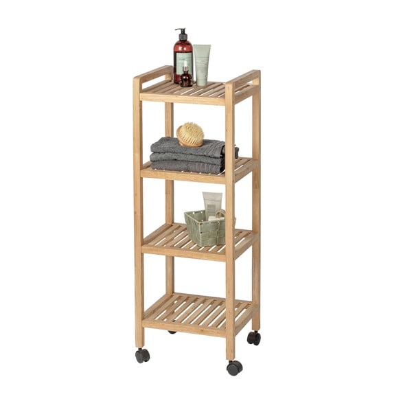 Scaffale da bagno in legno di noce con tre ripiani e ruote 35x97 cm Norway - Wenko-image-1