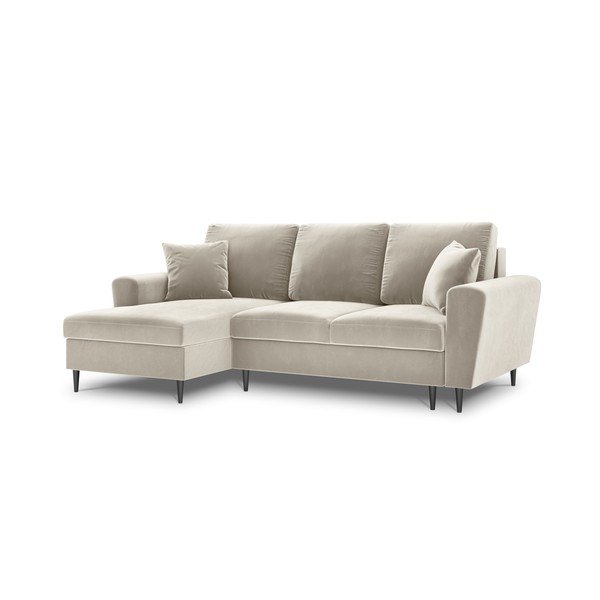 Divano angolare beige allungabile e con contenitore (con penisola a sinistra/con chaise lounge) con rivestimento in velluto Kyoto – Cosmopolitan Design-image-4