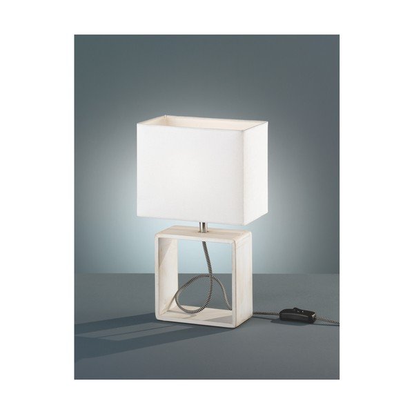 Lampada da tavolo bianca in legno naturale e tessuto Tick, altezza 34 cm - Reality-image-1