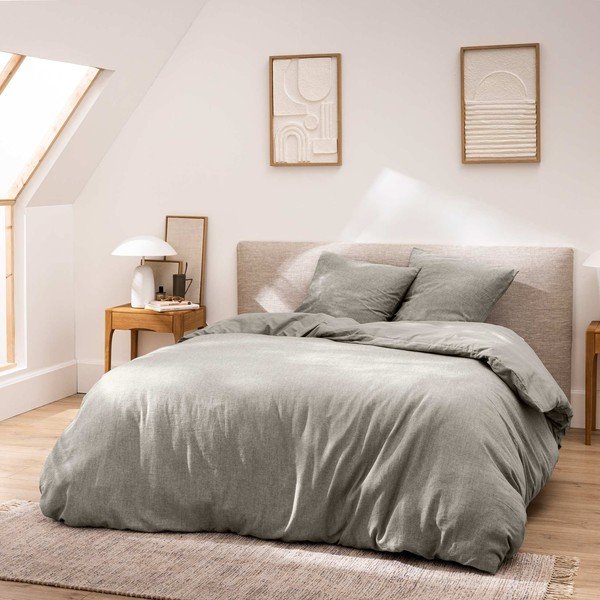 Set copripiumino e federa grigio in cotone per letto matrimoniale/per letto esteso 3 pezzi 240x220 cm Meline – douceur d'intérieur