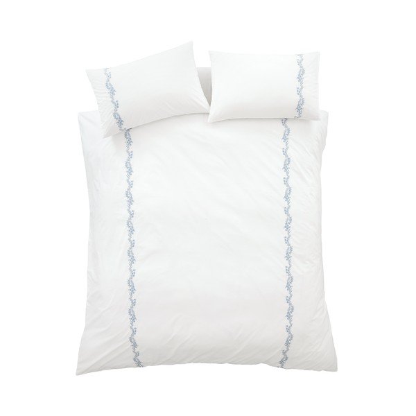 Set copripiumino e federa bianco in percalle di cotone per letto singolo 135x200 cm Camille Embroidered Floral – Bianca