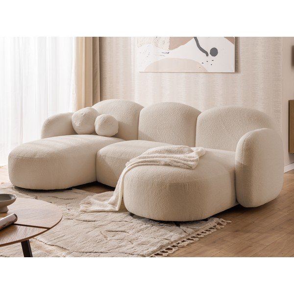 Divano angolare marrone chiaro (a U) con rivestimento in bouclé Orbit – Ropez-image-4