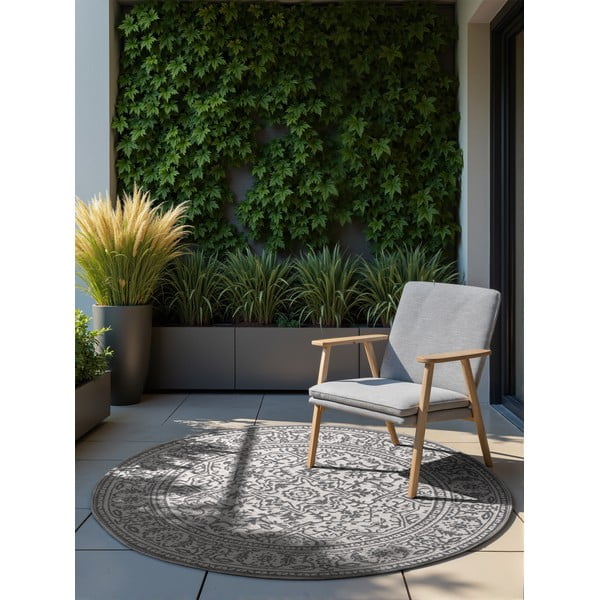 Tappeto da interno/esterno rotondo grigio/avorio ø 160 cm Duet Kona – NORTHRUGS-image-2