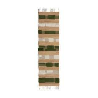 Passatoia verde/di colore naturale in misto iuta tessuta a mano 60x230 cm Medina Blocks – Flair Rugs