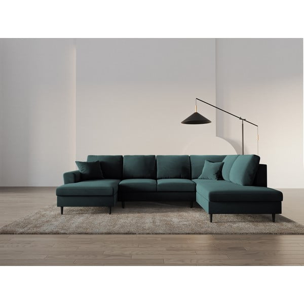 Divano angolare color petrolio allungabile e con contenitore (con penisola a destra/a U) con rivestimento in velluto Kyoto – Cosmopolitan Design-image-2