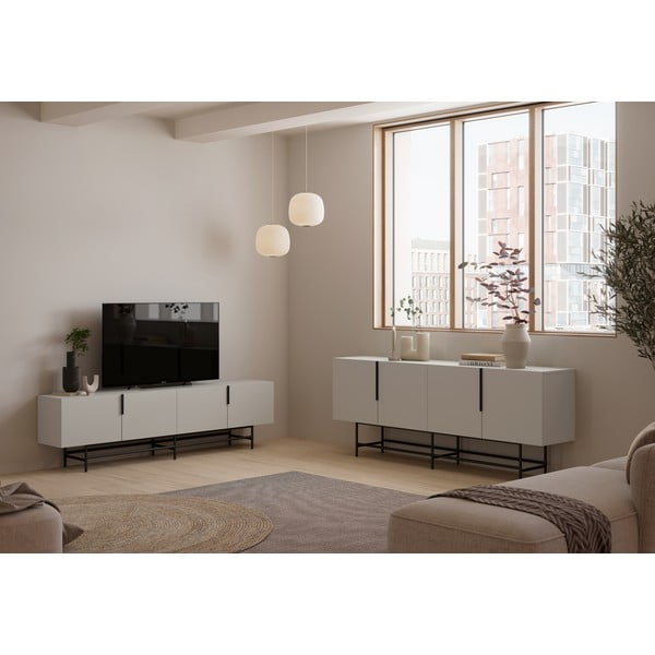 Cassettiera bassa crema 200x77,5 cm Eldia - Marckeric-image-1