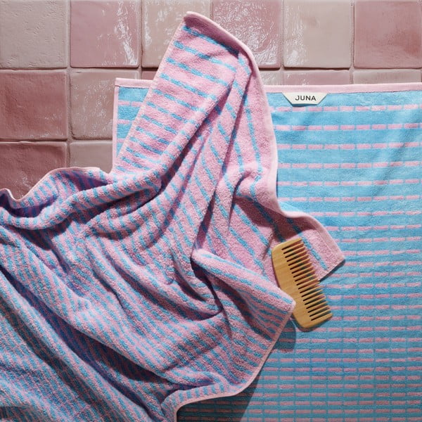 Asciugamano tipo terry blu/rosa in misto bambù 70x140 cm Nuance – JUNA-image-1