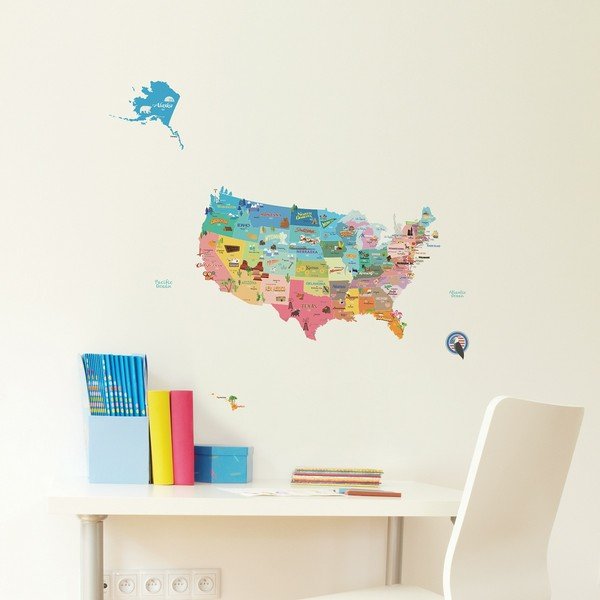 Mappa murale autoadesiva di grandi dimensioni degli Stati Uniti, 50 x 70 cm - Ambiance