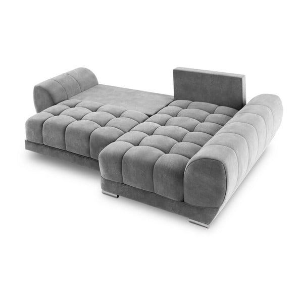Divano letto angolare grigio con rivestimento in velluto, angolo destro Nuage - Windsor & Co Sofas-image-4