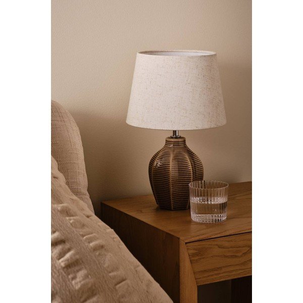 Lampada da tavolo beige/marrone scuro in ceramica (altezza totale 34 cm) Wera – Jotex-image-2