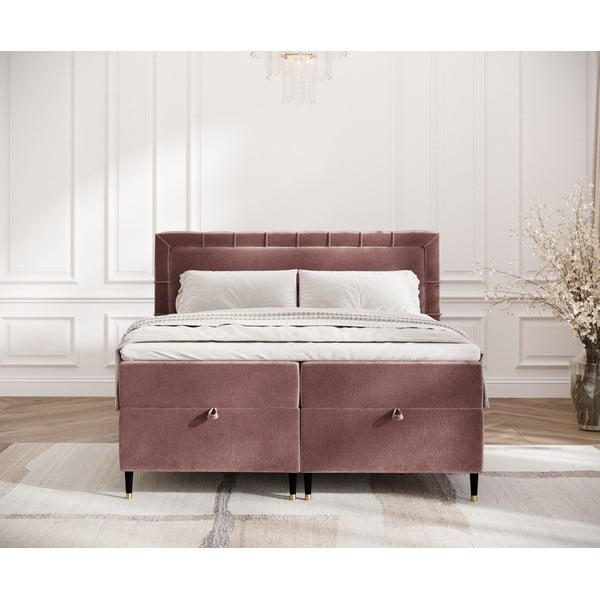 Letto boxspring rosa con spazio contenitivo 160x200 cm Voyage - Maison de Rêve-image-4