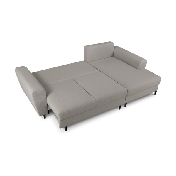 Divano angolare grigio chiaro allungabile e con contenitore (con penisola a destra/con chaise lounge) con rivestimento in bouclé Kyoto – Cosmopolitan Design-image-2
