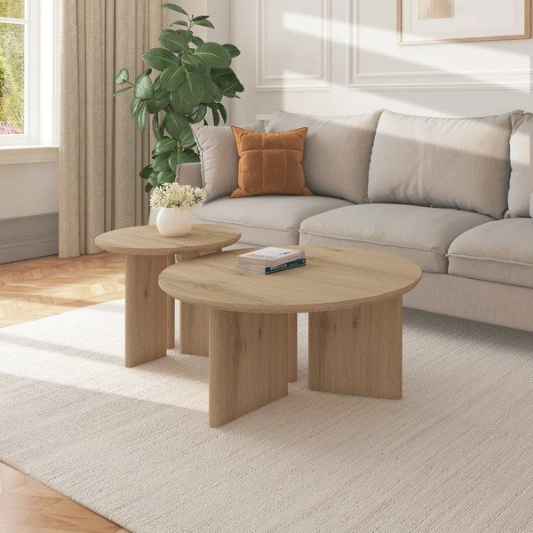 Tavolino da salotto rotondo di colore naturale con piano effetto rovere ø 80 cm Chatham – Støraa-image-1