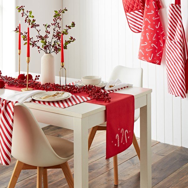 Runner da tavola in cotone con motivo natalizio 32x220 cm Candy Cane - Catherine Lansfield-image-1