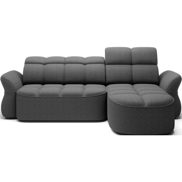 Divano angolare grigio scuro allungabile/con contenitore (con penisola a destra/con chaise lounge) e rivestimento in velluto Beneth – ELTAP