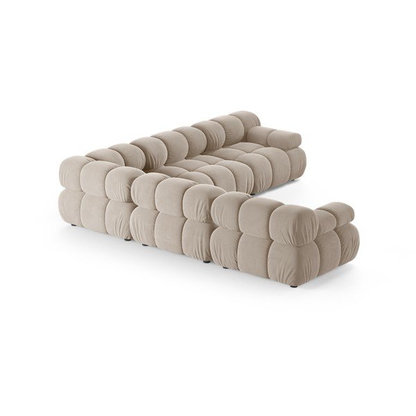 Divano angolare componibile color crema con rivestimento in velluto – Micadoni -image-3