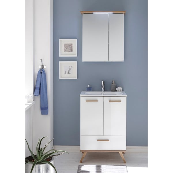 Mobile bagno sospeso bianco con specchio 60x72 cm Set 923 - Pelipal-image-1