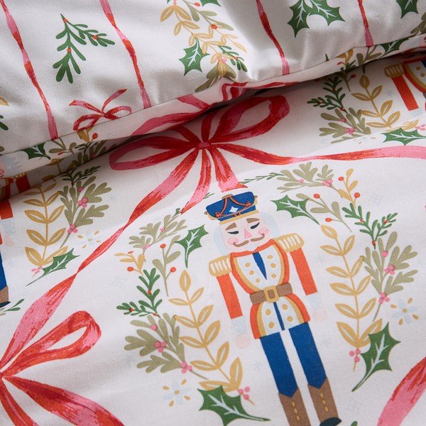 Set copripiumino e federa di colore naturale per letto singolo 135x200 cm Christmas Nutcracker Bows – Catherine Lansfield-image-4