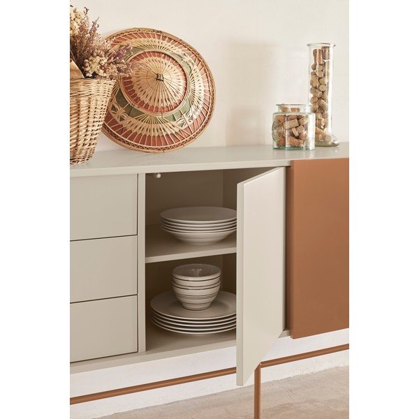 Cassettiera bassa con ante scorrevoli in mattone/beige 180x91 cm Nube - Teulat-image-1