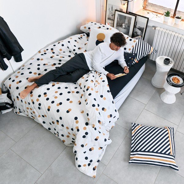 Copripiumino in cotone bianco per letto singolo 140x200 cm Golden dots - Blanc-image-1
