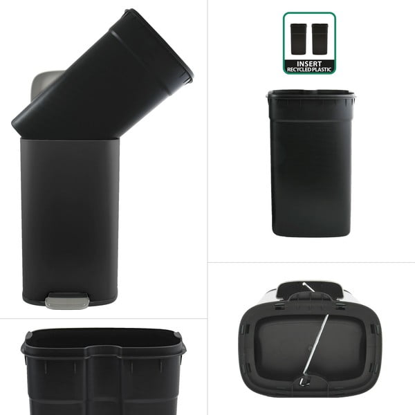 Cestino per la spazzatura nero opaco in acciaio con pedale 50 l   Akira – Spirella-image-2