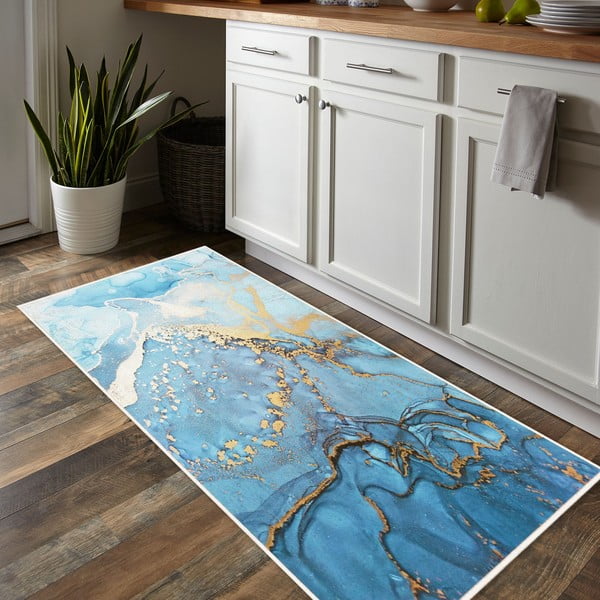 Tappeto blu lavabile 80x150 cm Blue Waves - Oyo Concept-image-1