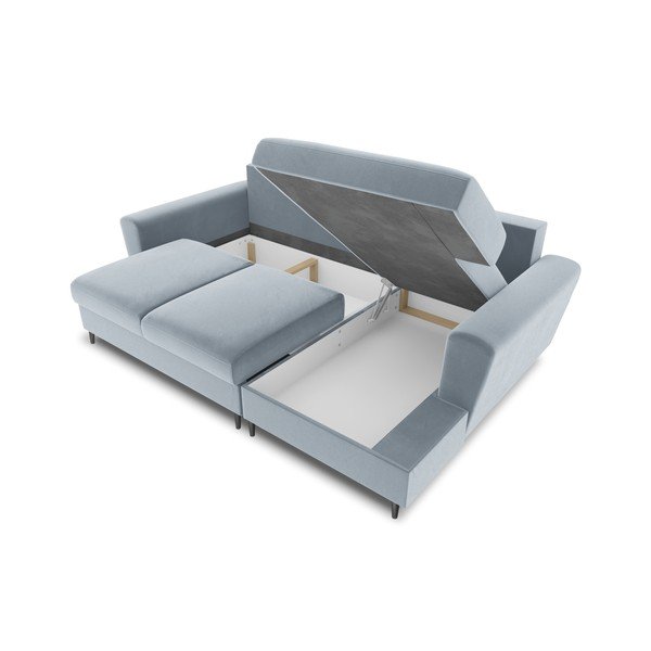Divano angolare azzurro allungabile e con contenitore (con penisola a destra/con chaise lounge) con rivestimento in velluto Kyoto – Cosmopolitan Design-image-3