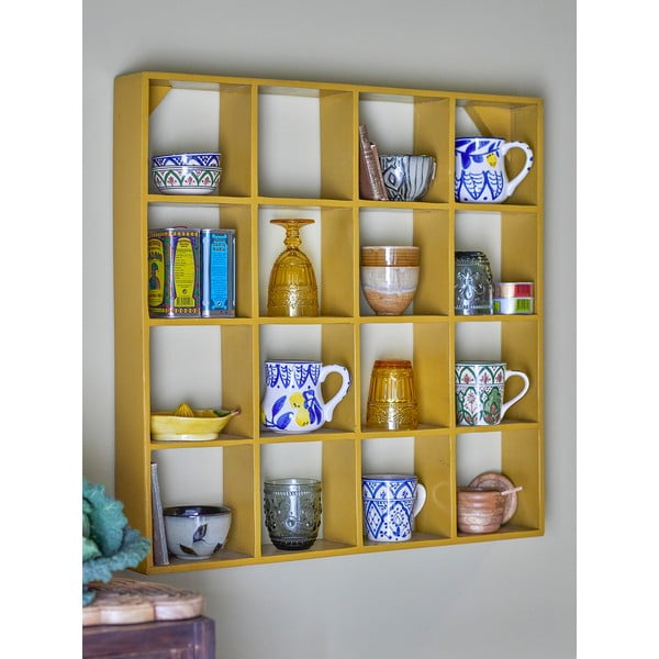 Mensola gialla in legno riciclato con ripiani 10 cm Bekka - Bloomingville-image-1