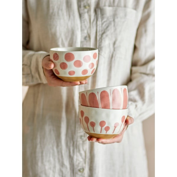 Ciotoline in set color salmone e color crema in gres 3 pz 500 ml Linora – Bloomingville-image-1