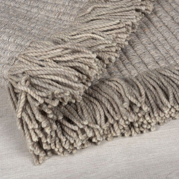 Tappeto grigio in misto lana tessuto a mano 160x230 cm Rene Fringed Ribbed – Flair Rugs-image-2