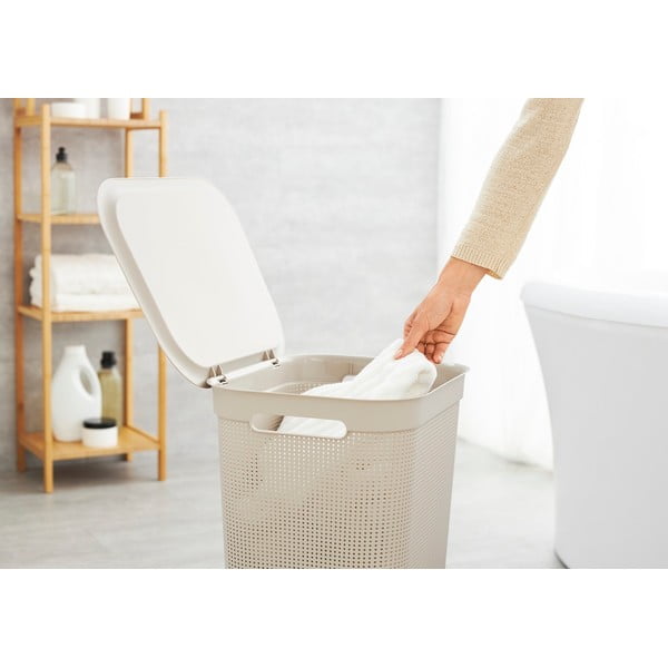 Cesto portabiancheria in plastica beige 50 l Brisen - Rotho-image-2