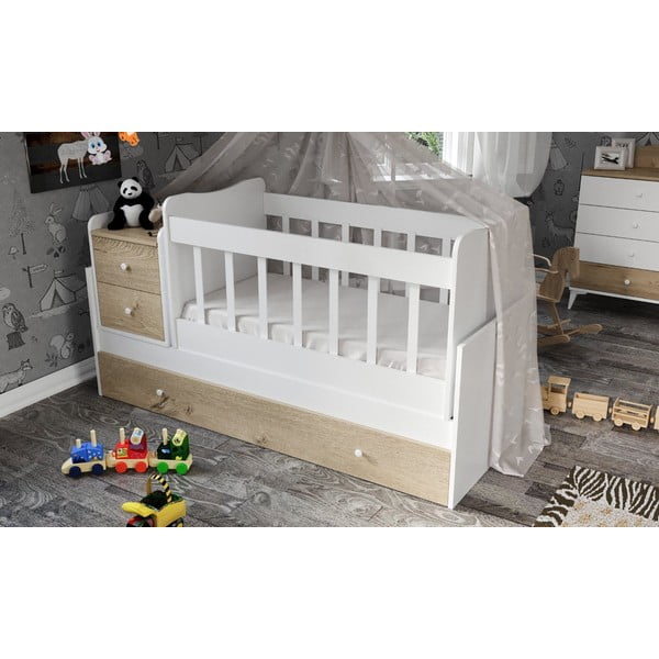 Culla in colore bianco e naturale con spazio di archiviazione 60x120 cm Sansa - Kalune Design-image-3