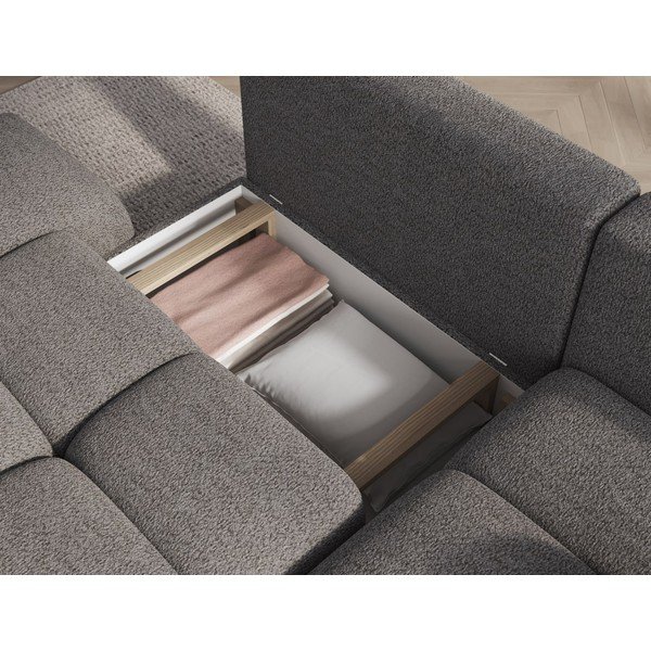 Divano angolare grigio allungabile/con contenitore (con penisola a destra/con chaise lounge) con rivestimento in bouclé Vittario – ELTAP-image-3