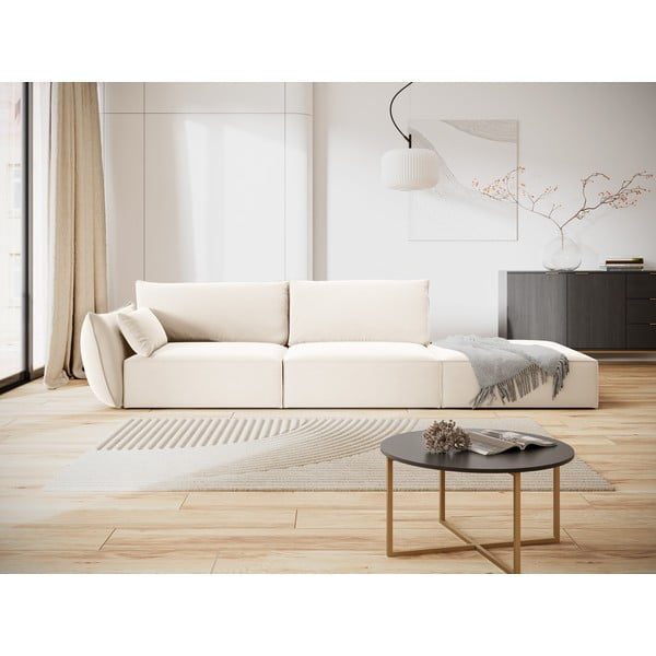 Divano beige con penisola a sinistra con rivestimento in velluto 264 cm Vanda – Mazzini Sofas-image-3