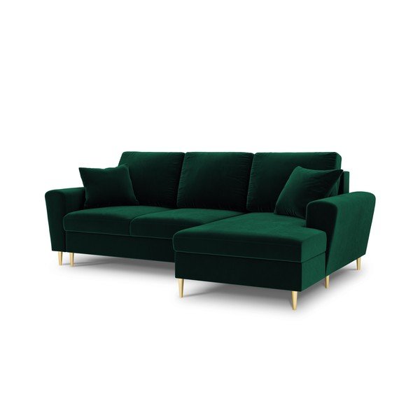 Divano angolare verde allungabile e con contenitore (con penisola a destra/con chaise lounge) con rivestimento in velluto Kyoto – Cosmopolitan Design-image-1