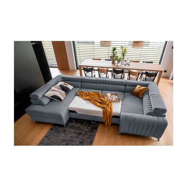 Divano angolare blu allungabile/con contenitore (con penisola a sinistra/a U) Louis – ELTAP-image-3