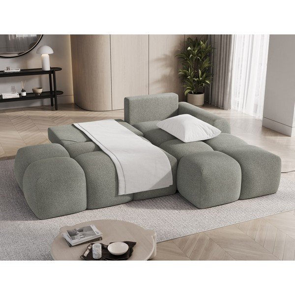 Divano angolare verde allungabile/con contenitore (con penisola a destra/con chaise lounge) con rivestimento in bouclé Vittario – ELTAP-image-4
