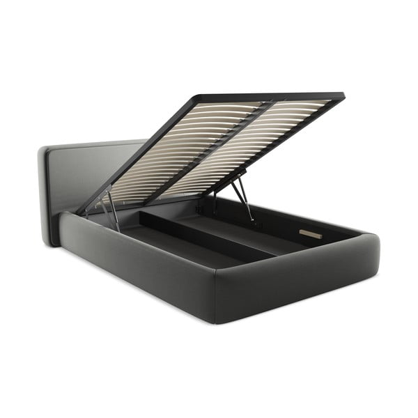 Letto matrimoniale imbottito grigio con contenitore con griglia 140x200 cm Kiana - Makamii-image-3