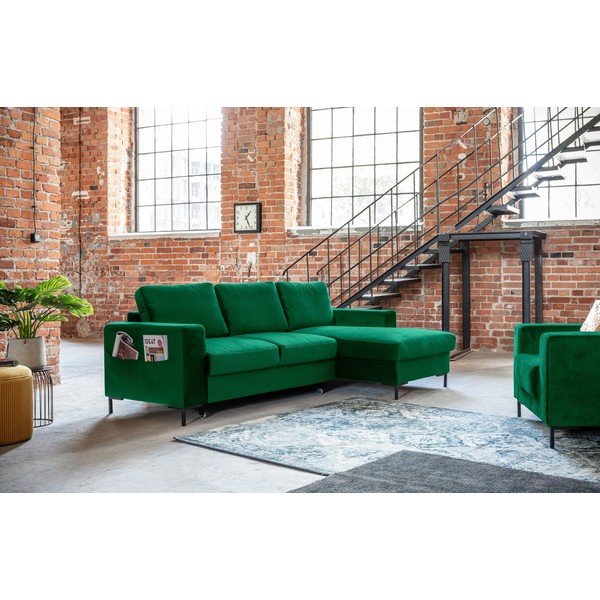 Divano letto angolare in velluto verde, angolo destro Lofty Lilly - Miuform-image-4