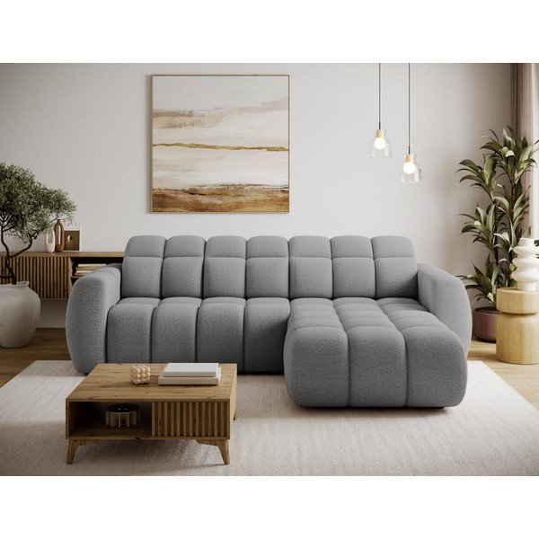 Divano angolare grigio (con penisola a destra/con chaise lounge) con rivestimento in bouclé Fanito – ELTAP-image-3
