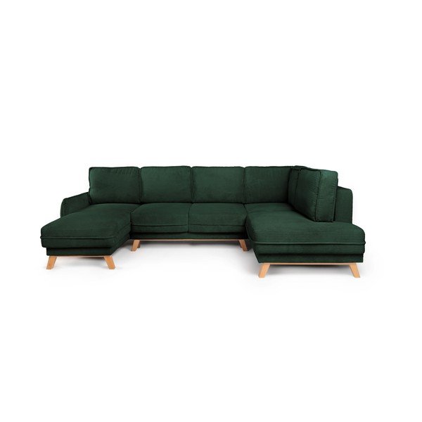 Divano angolare verde scuro allungabile/con contenitore (con penisola a destra/a U) con rivestimento in velluto a coste Tori – Bonami Selection