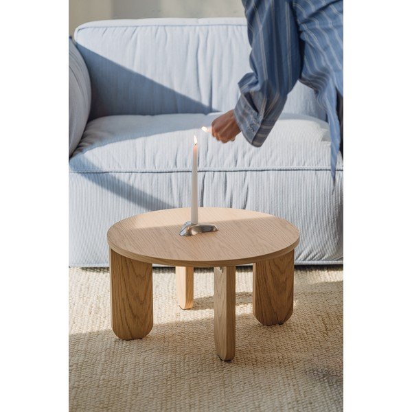 Tavolino da salotto rotondo di colore naturale con piano effetto rovere ø 55 cm Kuvu – noo.ma-image-3