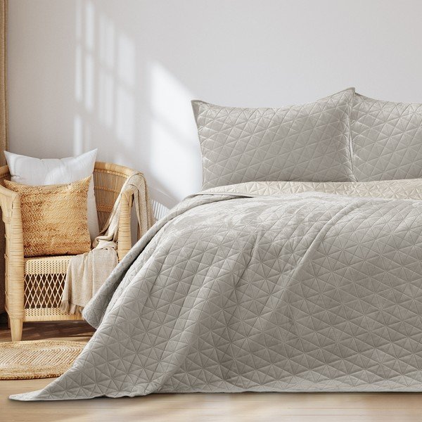 Copriletto greige in velluto con rivestimento trapuntato 240x260 cm Laila – Restilo-image-1